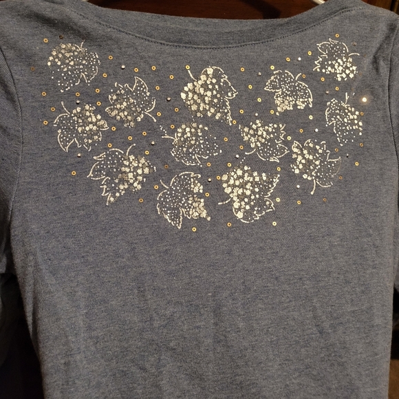 ♡HOST PICK♡ Croft & Barrow Sky Blue Sequin Leaves Long Sleeve Shirt Boat-Neck PS - Picture 3 of 5